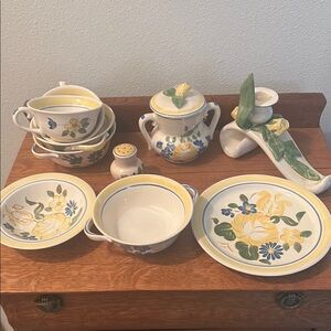 Red Wing Pottery Brittany Pattern Floral Ceramic Dinnerware Set candlestick